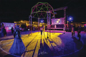 A colorful stage outside at the MSA Annex Festival Grounds